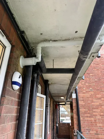 External boiler flue terminal and condensate pipe routing in Hampstead Golders Green North West London — Pristine Gas Ltd