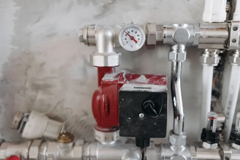 Close-up of a boiler pressure gauge